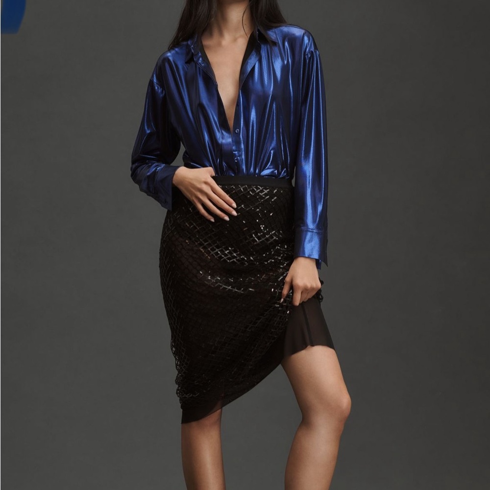 Anthropologie Gillian Shiny Cobalt blouse